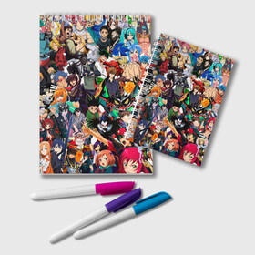Блокнот с принтом Аниме персонажи , 100% бумага | 48 листов, плотность листов — 60 г/м2, плотность картонной обложки — 250 г/м2. Листы скреплены удобной пружинной спиралью. Цвет линий — светло-серый
 | akame | akatsuki | anime | art | collage | crossover | japan | аниме | арт | герои | коллаж | манга | персонажи
