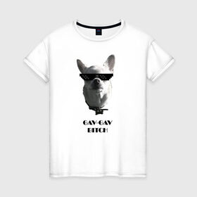 Женская футболка хлопок с принтом cool dog , 100% хлопок | прямой крой, круглый вырез горловины, длина до линии бедер, слегка спущенное плечо | chihuahua | cool | dog | fun | funny dog | puppy | small dog | маленький пес | прикол | смешной принт | чихуахуа