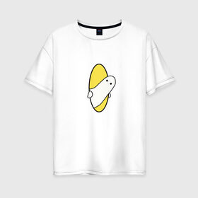 Женская футболка хлопок Oversize с принтом Portal 2 (парная) , 100% хлопок | свободный крой, круглый ворот, спущенный рукав, длина до линии бедер
 | game | portal | арт | игра | на двоих | парная | портал | прикол | рисунок | телепортация | человечек