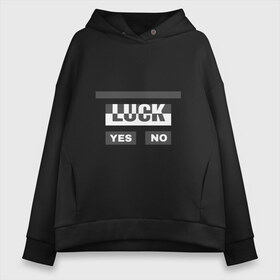 Женское худи Oversize хлопок с принтом Luck , френч-терри — 70% хлопок, 30% полиэстер. Мягкий теплый начес внутри —100% хлопок | боковые карманы, эластичные манжеты и нижняя кромка, капюшон на магнитной кнопке | белый | геометрия | да | квадраты | нет | серый | слова | счастливчик | удача