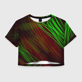 Женская футболка Crop-top 3D с принтом Qleen , 100% полиэстер | круглая горловина, длина футболки до линии талии, рукава с отворотами | abstraction | blur | green | light | lines | абстракция | зелёный | линии | размытость | свет