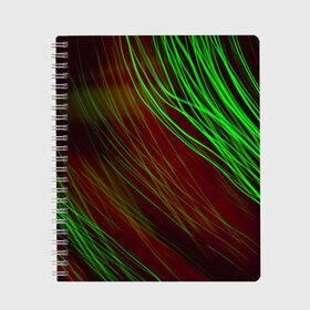 Тетрадь с принтом Qleen , 100% бумага | 48 листов, плотность листов — 60 г/м2, плотность картонной обложки — 250 г/м2. Листы скреплены сбоку удобной пружинной спиралью. Уголки страниц и обложки скругленные. Цвет линий — светло-серый
 | abstraction | blur | green | light | lines | абстракция | зелёный | линии | размытость | свет