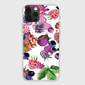 Чехол для iPhone 12 Pro с принтом Ягоды , силикон | область печати: задняя сторона чехла, без боковых панелей | арт | зеленый | краска | краски | красный | листок | листья | малина | пятна | пятна краски | растение | рисунок | синий | тёмный | фиолетовый | чёрная малина | черника