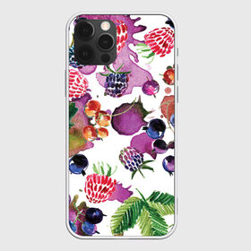 Чехол для iPhone 12 Pro Max с принтом Ягоды , Силикон |  | Тематика изображения на принте: арт | зеленый | краска | краски | красный | листок | листья | малина | пятна | пятна краски | растение | рисунок | синий | тёмный | фиолетовый | чёрная малина | черника