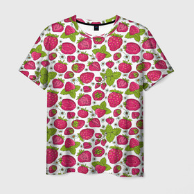 Мужская футболка 3D с принтом Клубника , 100% полиэфир | прямой крой, круглый вырез горловины, длина до линии бедер | арт | белые цветы | белый цветок | земляника | клубника | красная ягода | красные ягоды | лето | листочки | листья | рисунок | цветок | цветочки | цветы | ягода | ягоды