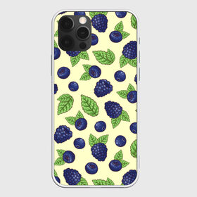 Чехол для iPhone 12 Pro Max с принтом Синие ягоды , Силикон |  | Тематика изображения на принте: арт | желтый | зеленый | кремовый | лист | листок | листья | малина | рисунок | синий | синяя малина | синяя черника | чёрная малина | черника