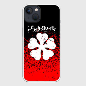 Чехол для iPhone 13 с принтом Пятилистник белого цвета на красно черном фоне ,  |  | anime | black clover | аниме | боевик | буракку куро:ба | кино | комедия | магия | мультфильм | фэнтези | черный клевер | японская сёнэн манга