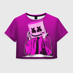 Женская футболка Crop-top 3D с принтом MARSHMELLO , 100% полиэстер | круглая горловина, длина футболки до линии талии, рукава с отворотами | 