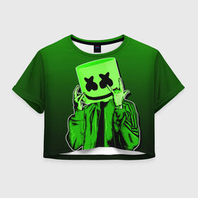 Женская футболка Crop-top 3D с принтом MARSHMELLO , 100% полиэстер | круглая горловина, длина футболки до линии талии, рукава с отворотами | 