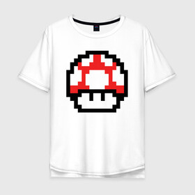 Мужская футболка хлопок Oversize с принтом Гриб Марио , 100% хлопок | свободный крой, круглый ворот, “спинка” длиннее передней части | 8 bit | 8 бит | 8bit | 8бит | art | dendy | mario | mushroom | pixel | super | арт | гриб | денди | марио | пиксель | супер