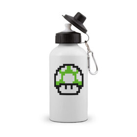Бутылка спортивная с принтом Гриб Марио , металл | емкость — 500 мл, в комплекте две пластиковые крышки и карабин для крепления | 8 bit | 8 бит | 8bit | 8бит | art | dendy | mario | mushroom | pixel | super | арт | гриб | денди | марио | пиксель | супер