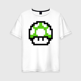 Женская футболка хлопок Oversize с принтом Гриб Марио , 100% хлопок | свободный крой, круглый ворот, спущенный рукав, длина до линии бедер
 | 8 bit | 8 бит | 8bit | 8бит | art | dendy | mario | mushroom | pixel | super | арт | гриб | денди | марио | пиксель | супер