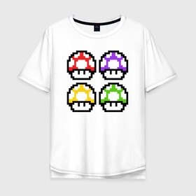 Мужская футболка хлопок Oversize с принтом Грибы Марио , 100% хлопок | свободный крой, круглый ворот, “спинка” длиннее передней части | 8 bit | 8 бит | 8bit | 8бит | art | dendy | mario | mushroom | pixel | super | арт | гриб | денди | марио | пиксель | супер