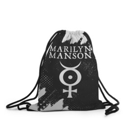 Рюкзак-мешок 3D с принтом MARILYN MANSON / М. МЭНСОН , 100% полиэстер | плотность ткани — 200 г/м2, размер — 35 х 45 см; лямки — толстые шнурки, застежка на шнуровке, без карманов и подкладки | Тематика изображения на принте: logo | manson | marilyn | music | rock | группа | лого | логотип | логотипы | менсон | мерилин | мерлин | музыка | мэнсон | мэрилин | рок | символ