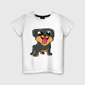 Детская футболка хлопок с принтом Ротвейлер , 100% хлопок | круглый вырез горловины, полуприлегающий силуэт, длина до линии бедер | dog | rotweiler | зубы | лапы | мем | пес | прикол | ротвейлер | смешные животные | собака | собака с языком | собачка | щенок | юмор | язык