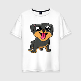 Женская футболка хлопок Oversize с принтом Ротвейлер , 100% хлопок | свободный крой, круглый ворот, спущенный рукав, длина до линии бедер
 | dog | rotweiler | зубы | лапы | мем | пес | прикол | ротвейлер | смешные животные | собака | собака с языком | собачка | щенок | юмор | язык