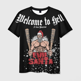 Мужская футболка 3D с принтом Злой Санта , 100% полиэфир | прямой крой, круглый вырез горловины, длина до линии бедер | 
