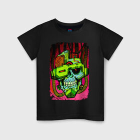 Детская футболка хлопок с принтом Gamer , 100% хлопок | круглый вырез горловины, полуприлегающий силуэт, длина до линии бедер | gamer | jaw | neon | skull | teeth | зубы | игрок | неон | пасть | череп