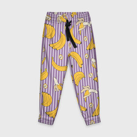 Детские брюки 3D с принтом Бананчики , 100% полиэстер | манжеты по низу, эластичный пояс регулируется шнурком, по бокам два кармана без застежек, внутренняя часть кармана из мелкой сетки | Тематика изображения на принте: banana | pattern | pattern banana | банан | банана | банановый паттерн | бананчик | бананчики | бананы | еда | паттерн | полоса | полосы | фрукт | фрукты
