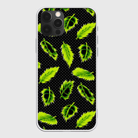 Чехол для iPhone 12 Pro Max с принтом Зеленые листья , Силикон |  | defoliation | foliage | leaves | retro | зеленые листья | зелень | лето | листопад | листья | листья деревьев | ночь | паттерн | ретро