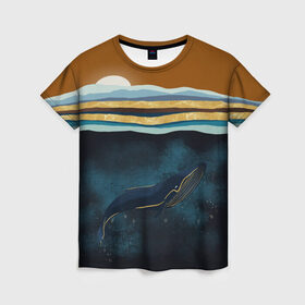 Женская футболка 3D с принтом Кит , 100% полиэфир ( синтетическое хлопкоподобное полотно) | прямой крой, круглый вырез горловины, длина до линии бедер | земля | кашалот | луна | медузы | море | морские | океан
