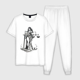Мужская пижама хлопок с принтом Фемида светлая , 100% хлопок | брюки и футболка прямого кроя, без карманов, на брюках мягкая резинка на поясе и по низу штанин
 | богиня | весы | меч | правосудие | фемида