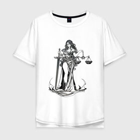 Мужская футболка хлопок Oversize с принтом Фемида светлая , 100% хлопок | свободный крой, круглый ворот, “спинка” длиннее передней части | Тематика изображения на принте: богиня | весы | меч | правосудие | фемида