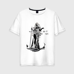 Женская футболка хлопок Oversize с принтом Фемида темная , 100% хлопок | свободный крой, круглый ворот, спущенный рукав, длина до линии бедер
 | богиня | весы | меч | правосудие | фемида