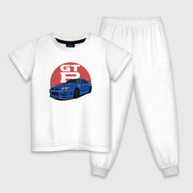 Детская пижама хлопок с принтом Nissan GT-R 34 , 100% хлопок |  брюки и футболка прямого кроя, без карманов, на брюках мягкая резинка на поясе и по низу штанин
 | drift | gt r 34 | nissan gtr | r34 | skyline