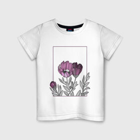 Детская футболка хлопок с принтом Цветы с тонкими линиями , 100% хлопок | круглый вырез горловины, полуприлегающий силуэт, длина до линии бедер | графика | линии | рамка | растение | ртуть | цветы
