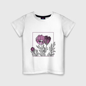 Детская футболка хлопок с принтом Цветы в рамке , 100% хлопок | круглый вырез горловины, полуприлегающий силуэт, длина до линии бедер | графика | линии | рамка | растение | ртуть | цветы