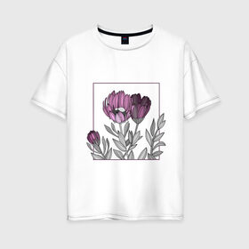 Женская футболка хлопок Oversize с принтом Цветы в рамке , 100% хлопок | свободный крой, круглый ворот, спущенный рукав, длина до линии бедер
 | графика | линии | рамка | растение | ртуть | цветы