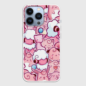 Чехол для iPhone 13 Pro с принтом Розовое собрание ,  |  | Тематика изображения на принте: pokemon | pokemon go | арт | мью | мью ту | покемон | покемоны | рисунок | розовые покемоны | розовый покемон