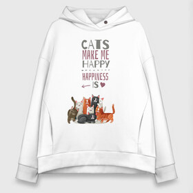 Женское худи Oversize хлопок с принтом Кошки делают меня счастливым , френч-терри — 70% хлопок, 30% полиэстер. Мягкий теплый начес внутри —100% хлопок | боковые карманы, эластичные манжеты и нижняя кромка, капюшон на магнитной кнопке | cat | cats | cats make me happy | happiness is | kitty | животное | животные | звери | зверь | кот | коты | котята | котятки | кошки | кошки делают меня счастливым | мур | надпись | сердечко | сердце | хищники
