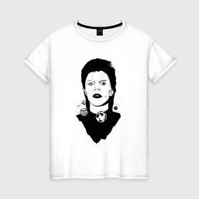Женская футболка хлопок с принтом David bowie , 100% хлопок | прямой крой, круглый вырез горловины, длина до линии бедер, слегка спущенное плечо | david bowie | space oddity | дэвид боуи | портрет | рок звезда