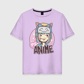 Женская футболка хлопок Oversize с принтом Anime Girl , 100% хлопок | свободный крой, круглый ворот, спущенный рукав, длина до линии бедер
 | cartoon | cat | cute | girls | japan | japanese | kawaii | kitty | manga | tsundere | waifu | yandere | аниме | анимэ | вайфу | дандере | девочка | девушка | дередере | кавайная | котик | манга | милая | мультик | мультики | цундере | яндере | 