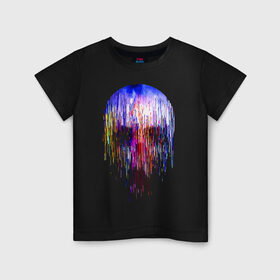 Детская футболка хлопок с принтом Skull illusion , 100% хлопок | круглый вырез горловины, полуприлегающий силуэт, длина до линии бедер | Тематика изображения на принте: color | glitch | neon | paint | skull | vanguard | авангард | глитч | краска | неон | цвет | череп