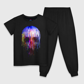 Детская пижама хлопок с принтом Skull illusion , 100% хлопок |  брюки и футболка прямого кроя, без карманов, на брюках мягкая резинка на поясе и по низу штанин
 | color | glitch | neon | paint | skull | vanguard | авангард | глитч | краска | неон | цвет | череп