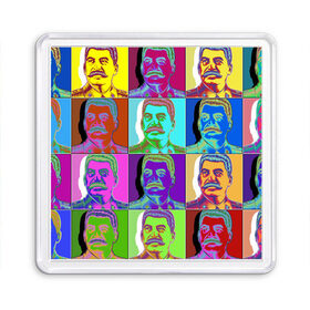 Магнит 55*55 с принтом Stalin pop-art , Пластик | Размер: 65*65 мм; Размер печати: 55*55 мм | chief | color | eyes | moustache | pop art | stalin | view | взгляд | вождь | глаза | поп  арт | сталин | усы | цвет
