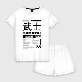 Женская пижама с шортиками хлопок с принтом КИБЕРПАНК,SAMURAI,САМУРАЙ, , 100% хлопок | футболка прямого кроя, шорты свободные с широкой мягкой резинкой | samurai | бусидо | иероглифы | киберпанк | самурай | символы | сэнгоку дзидай | японский