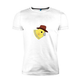 Мужская футболка хлопок Slim с принтом Бонжур , 92% хлопок, 8% лайкра | приталенный силуэт, круглый вырез ворота, длина до линии бедра, короткий рукав | Тематика изображения на принте: mem | бонжур | мем | попугай | попугай в шляпе | прикол | птица | стикер | юмор