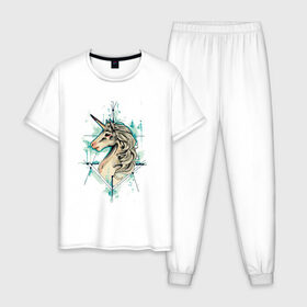 Мужская пижама хлопок с принтом Unicorn 11 , 100% хлопок | брюки и футболка прямого кроя, без карманов, на брюках мягкая резинка на поясе и по низу штанин
 | animal | единорог | животные | звери