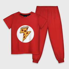 Детская пижама хлопок с принтом PIZZA-HERO , 100% хлопок |  брюки и футболка прямого кроя, без карманов, на брюках мягкая резинка на поясе и по низу штанин
 | flash | food | hero | pizza | shaldon | еда | коммиксы | молния | пиццабгерой | фастфуд. | флэш | шелдон