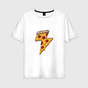 Женская футболка хлопок Oversize с принтом PIZZA-HERO , 100% хлопок | свободный крой, круглый ворот, спущенный рукав, длина до линии бедер
 | flash | food | hero | pizza | shaldon | еда | коммиксы | молния | пиццабгерой | фастфуд. | флэш | шелдон