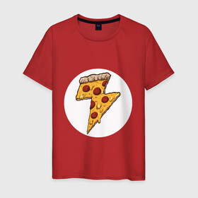 Мужская футболка хлопок с принтом PIZZA-HERO , 100% хлопок | прямой крой, круглый вырез горловины, длина до линии бедер, слегка спущенное плечо. | flash | food | hero | pizza | shaldon | еда | коммиксы | молния | пиццабгерой | фастфуд. | флэш | шелдон