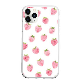 Чехол для iPhone 11 Pro Max матовый с принтом Нежная клубника , Силикон |  | арт | белый | зеленый | клубника | листья | рисунок | розовый | розовый рисунок | фрукт | фрукты | штамп | ягода | ягоды