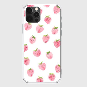 Чехол для iPhone 12 Pro Max с принтом Нежная клубника , Силикон |  | арт | белый | зеленый | клубника | листья | рисунок | розовый | розовый рисунок | фрукт | фрукты | штамп | ягода | ягоды