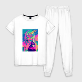 Женская пижама хлопок с принтом Anime 22 , 100% хлопок | брюки и футболка прямого кроя, без карманов, на брюках мягкая резинка на поясе и по низу штанин | aesthetic art | art | vaporwave | аниме | мультфильмы