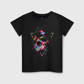 Детская футболка хлопок с принтом Skull , 100% хлопок | круглый вырез горловины, полуприлегающий силуэт, длина до линии бедер | bird | blot | color | neon | paint | skull | triangle | клякса | краска | неон | птица | треугольник | цвет | череп