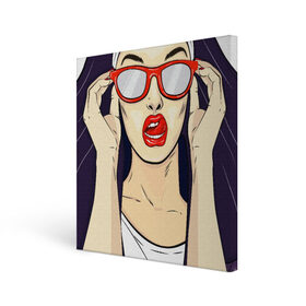 Холст квадратный с принтом Монашка , 100% ПВХ |  | губы | женщина | иллюстрация | монашка | очки | язык
